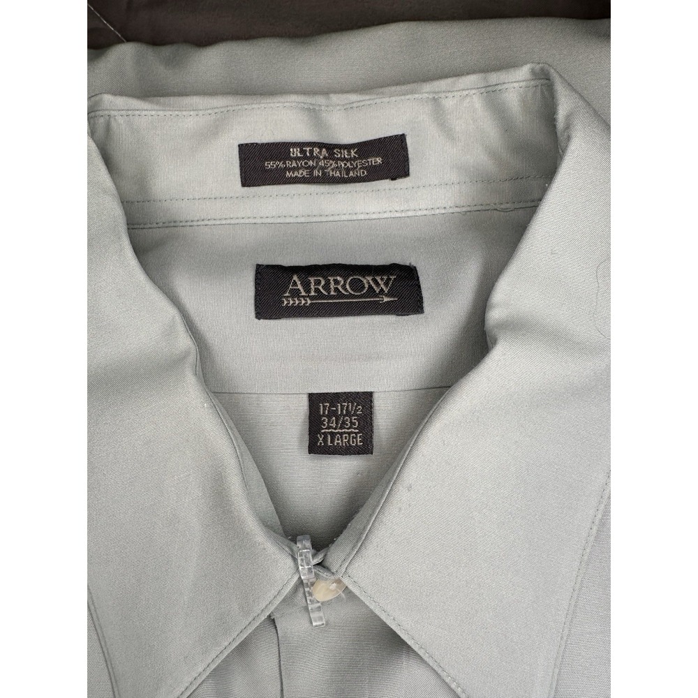 Arrow Satin Twill \Green Long Sleeve Button-Up Shirt Men's XL 17 34/35 - Picture 9 of 9